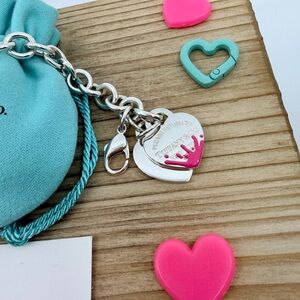 Tiffany & Co. Pink Heart Splash Charm Bracelet in Silver 7.5 inch